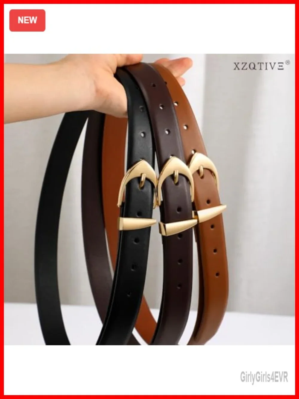 Genuine Leather Belt with Gold Buckle for Women, Minimalist Design